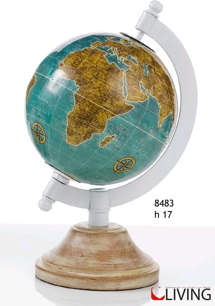 bomboniera mappamondo turchese base metallo antichizzato