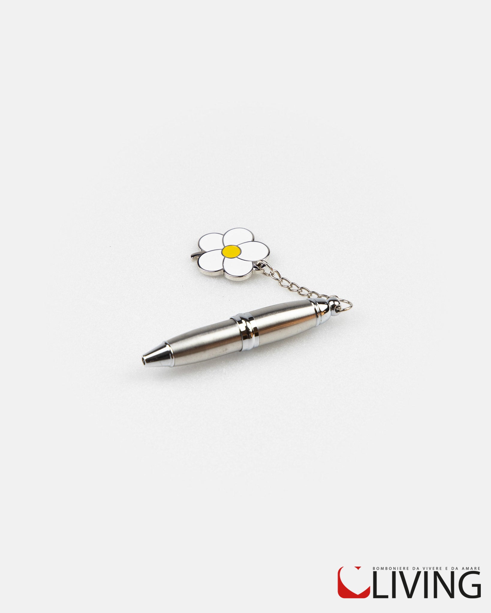 bomboniera mini penna acciaio fiore bianco