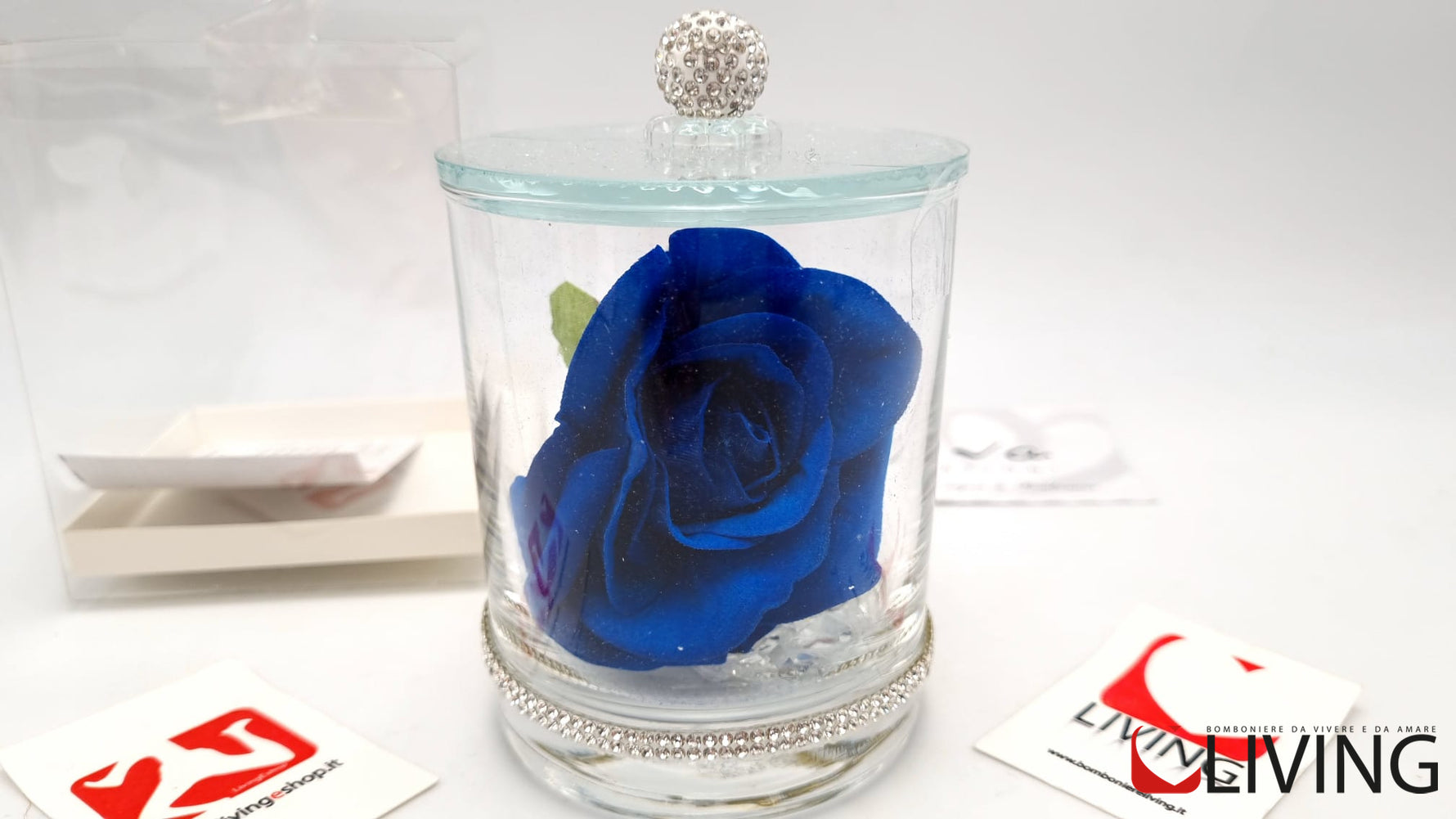 bomboniera monfleur con rosa colore blu