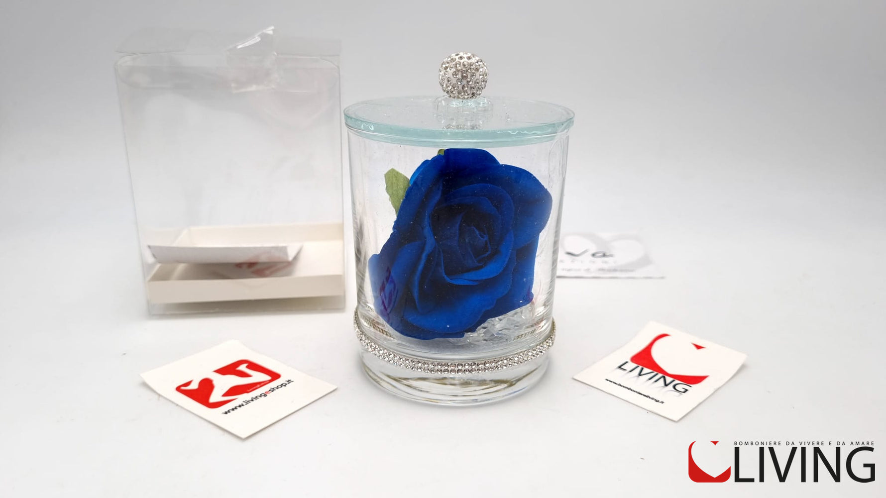 bomboniera monfleur con rosa colore blu