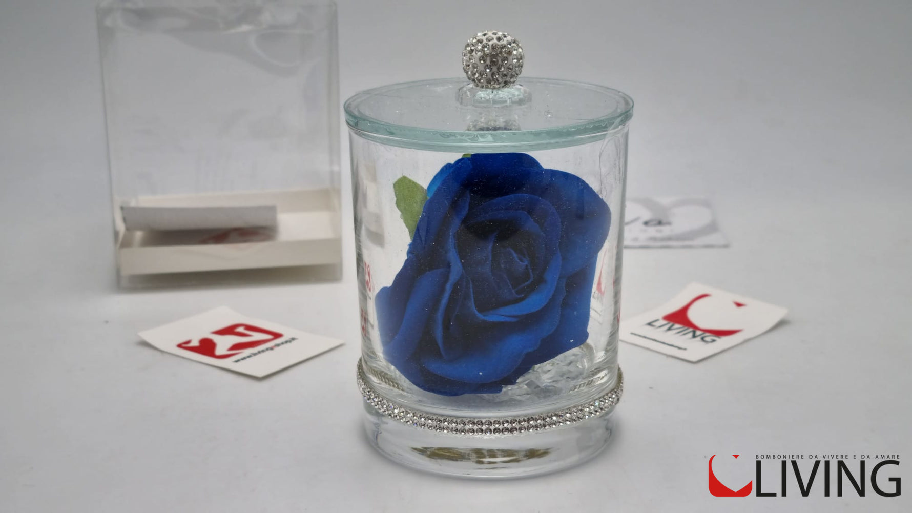 bomboniera monfleur con rosa colore blu