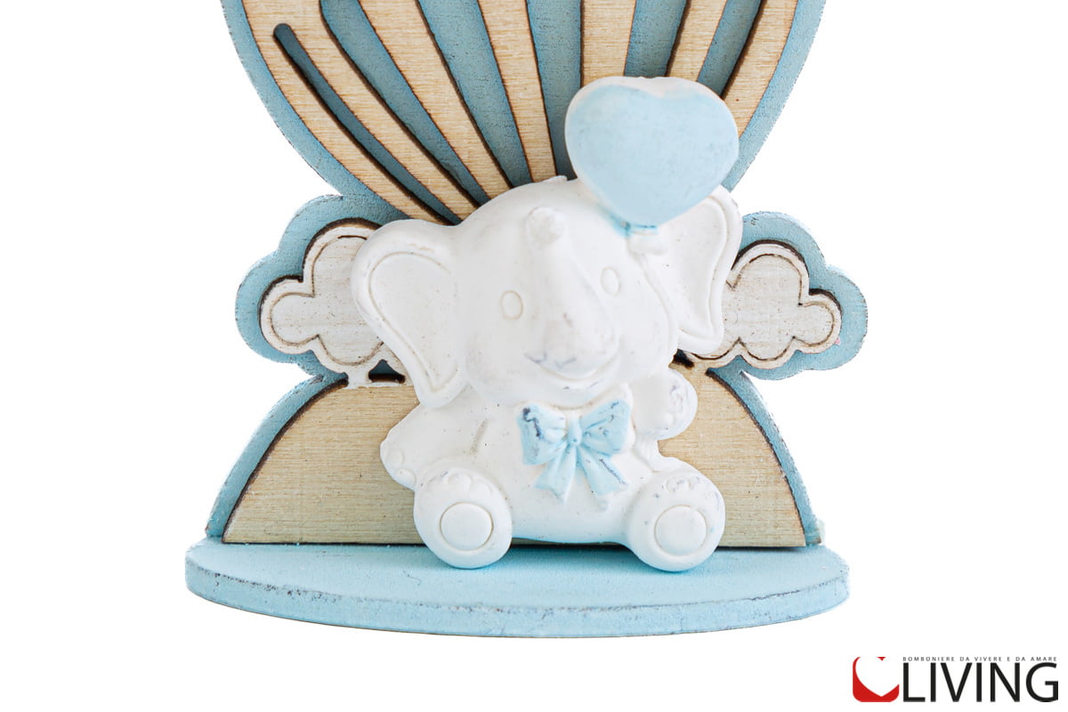 bomboniera mongolfiera legno elefante celeste