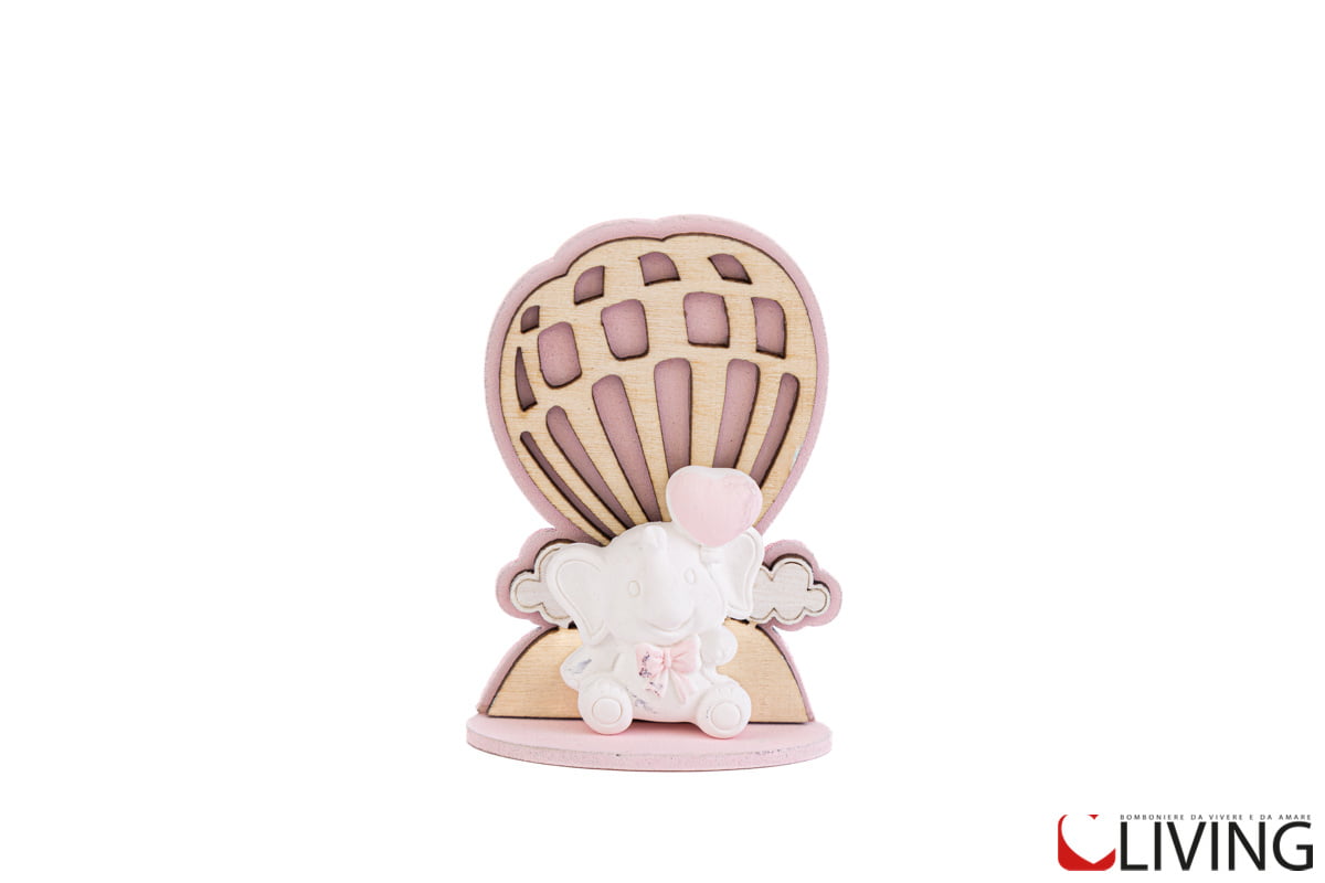 bomboniera mongolfiera legno elefante rosa