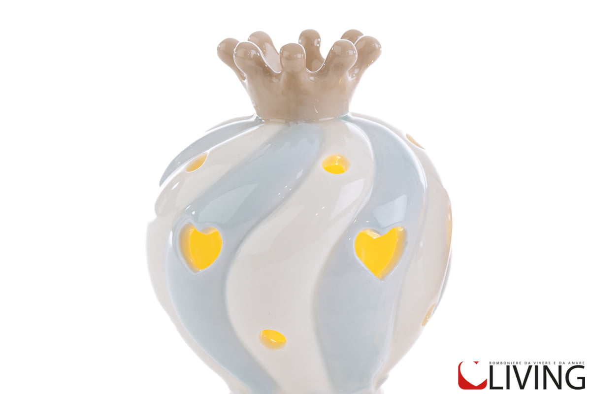 bomboniera mongolfiera porcellana celeste luce led