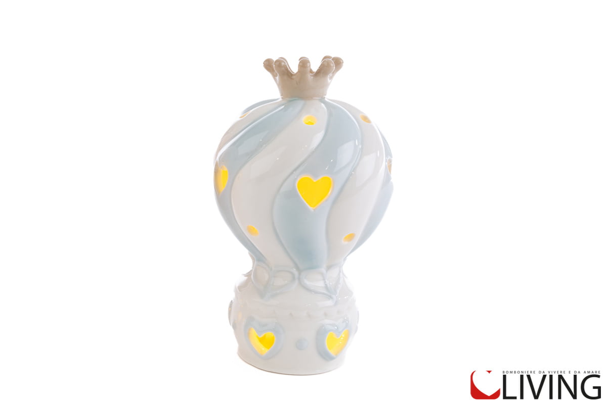 bomboniera mongolfiera porcellana celeste luce led