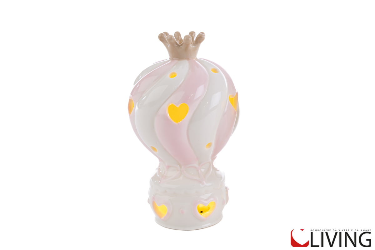 bomboniera mongolfiera porcellana rosa luce led