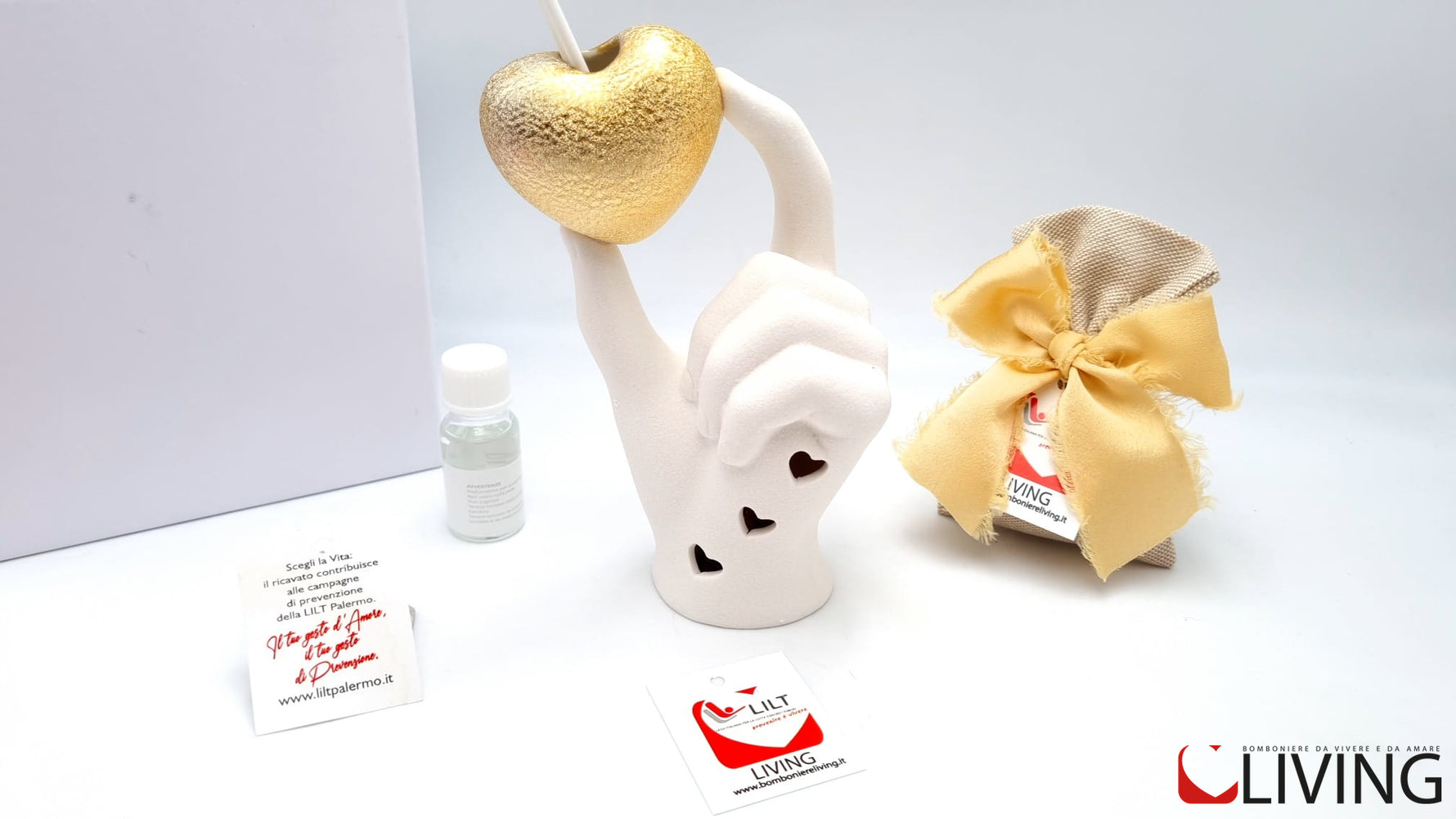 bomboniera profumatore mano cuore oro linea solidale lilt living
