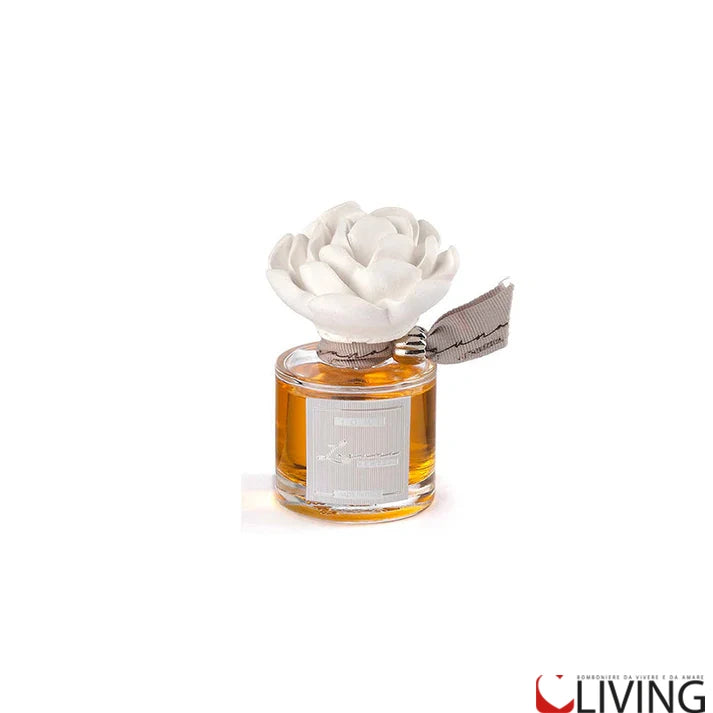 bomboniera profumatore tondo in vetro con gardenia in gesso