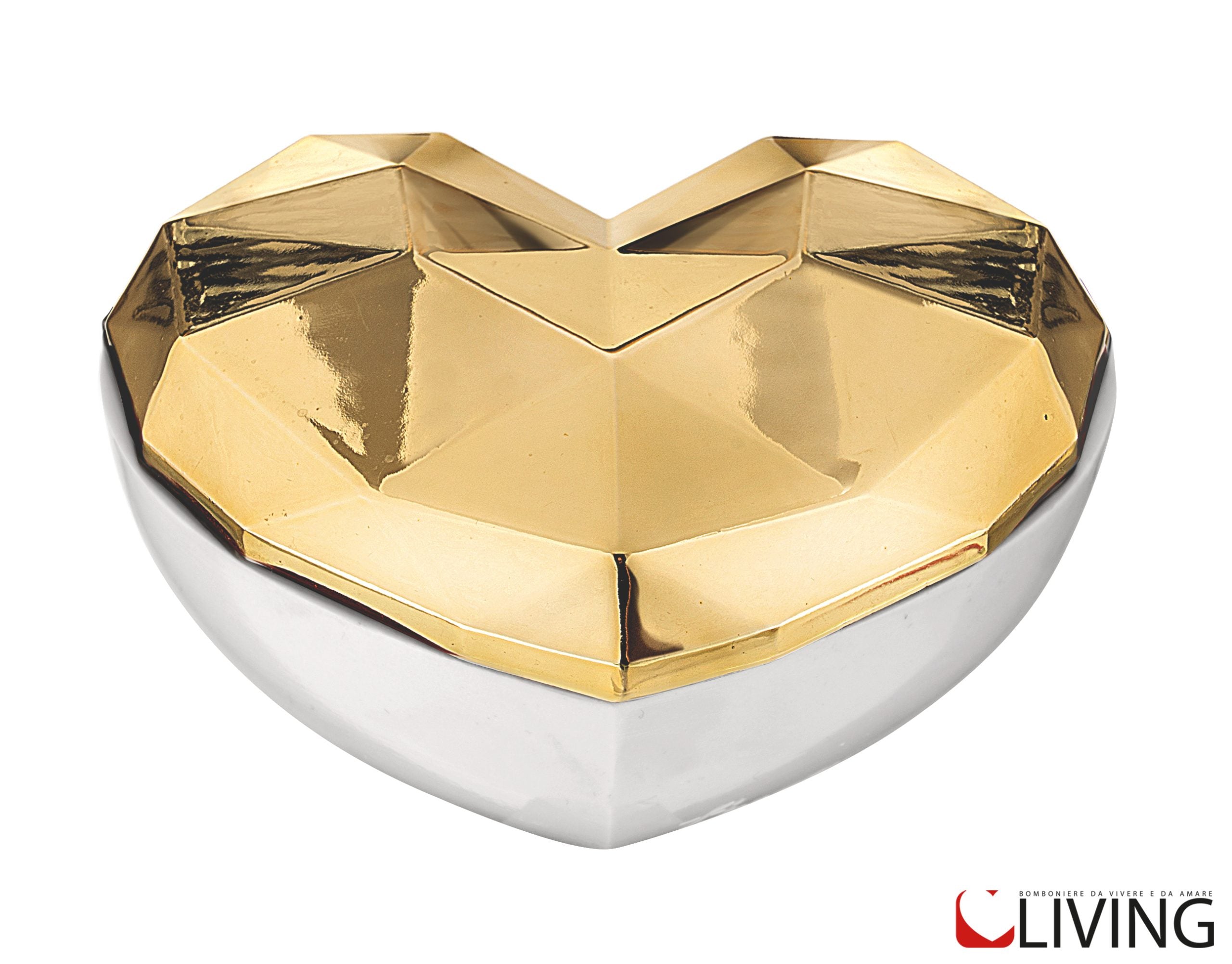 bomboniera scatola cuore design oro base bianca