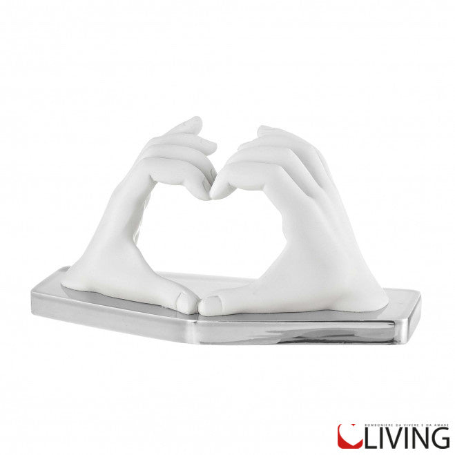 bomboniera scultura marmorino mani cuore bianco argento me2424 2