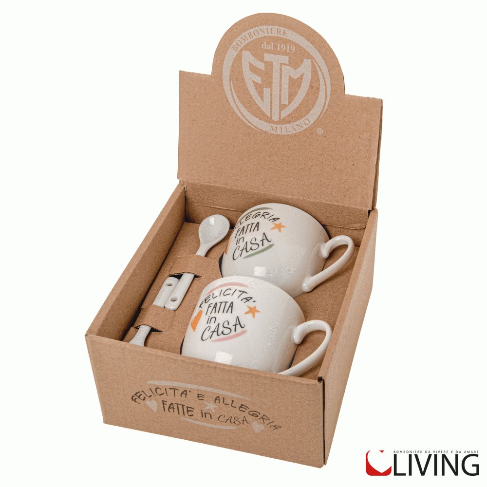 bomboniera set 2 tazze cappuccino linea felicità fatta in casa