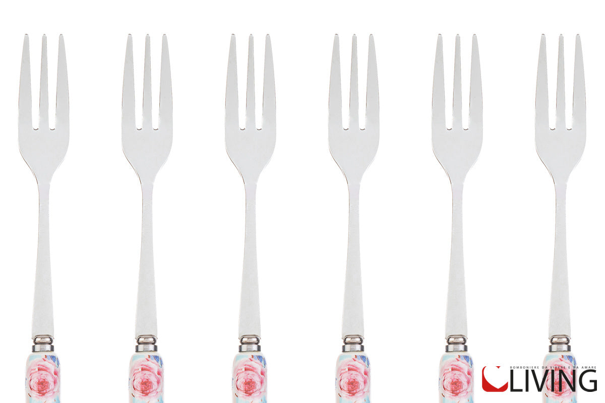 bomboniera set 6 forchettine linea stripe and roses