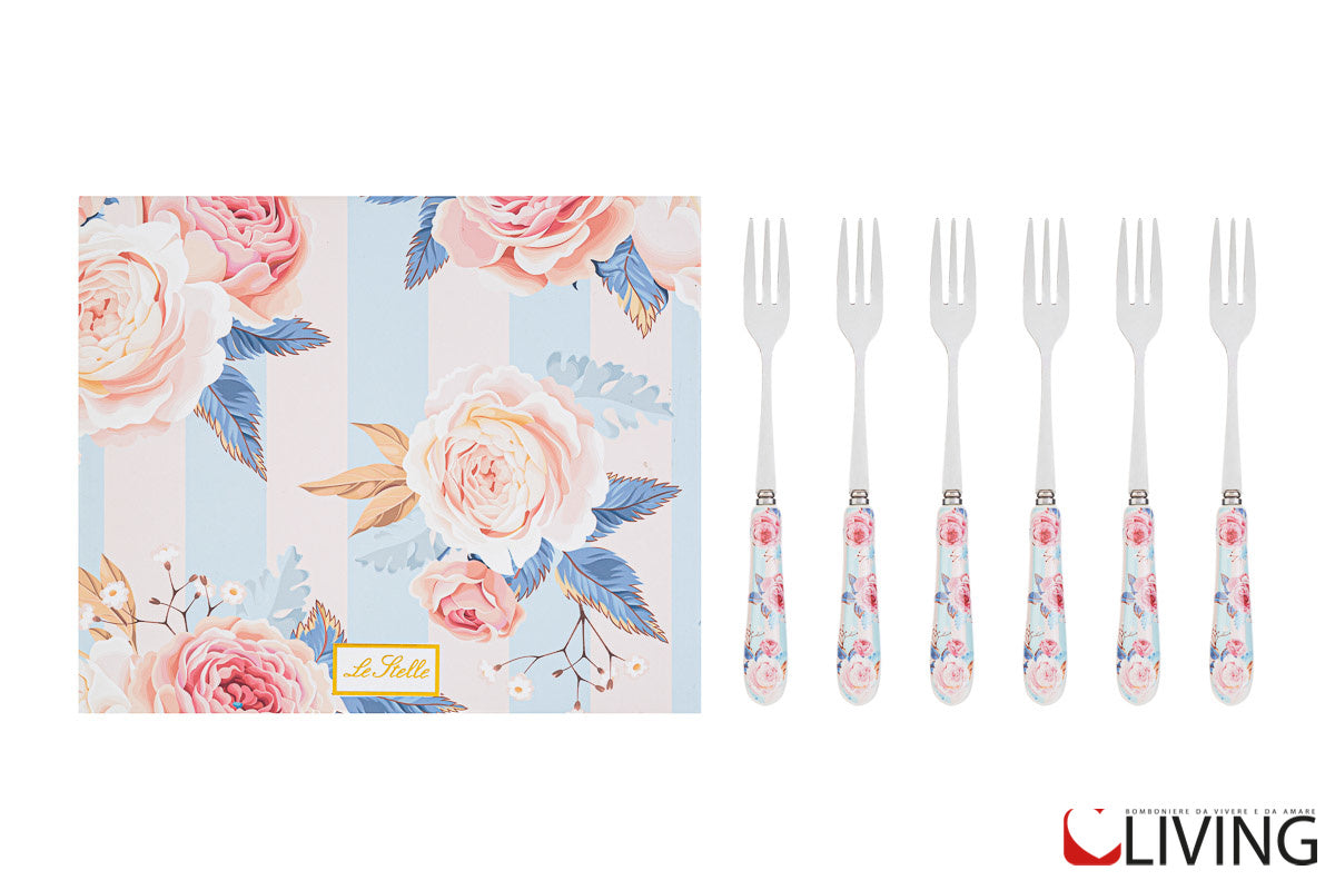 bomboniera set 6 forchettine linea stripe and roses