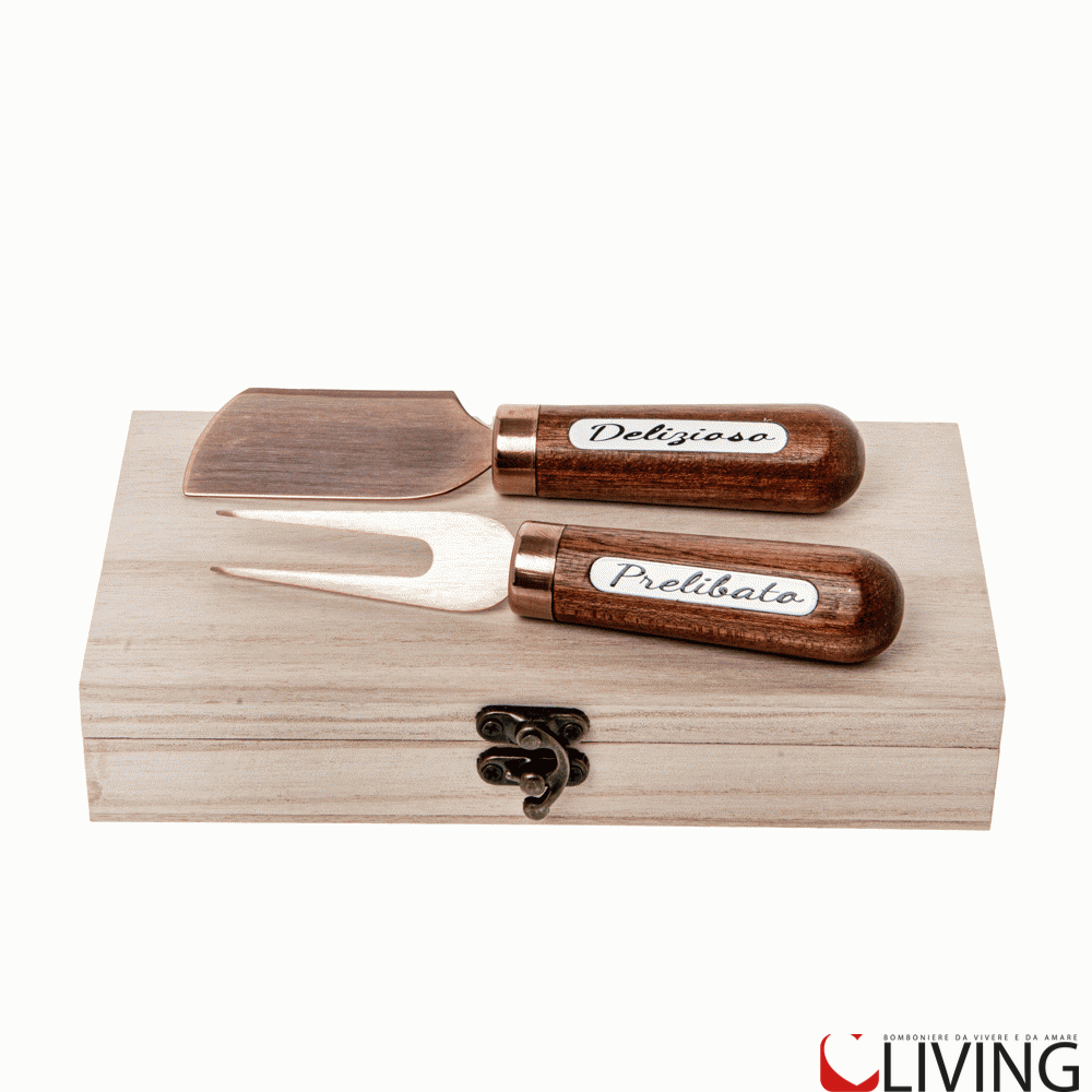 bomboniera set 2 pz formaggio con box legno