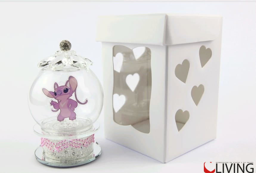 bomboniera base in cristallo luce led sfera vetro con angel lilo&stitch Disney