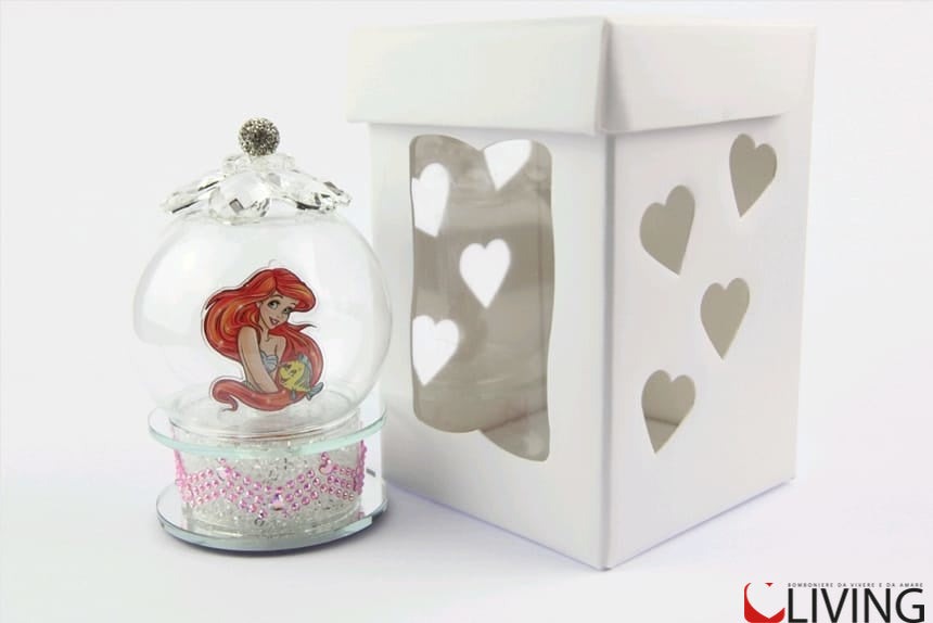bomboniera base in cristallo luce led sfera vetro con ariel sirenetta disney