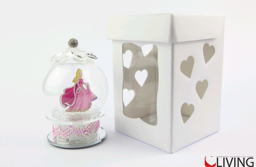 bomboniera base in cristallo luce led sfera vetro con cenerentola disney