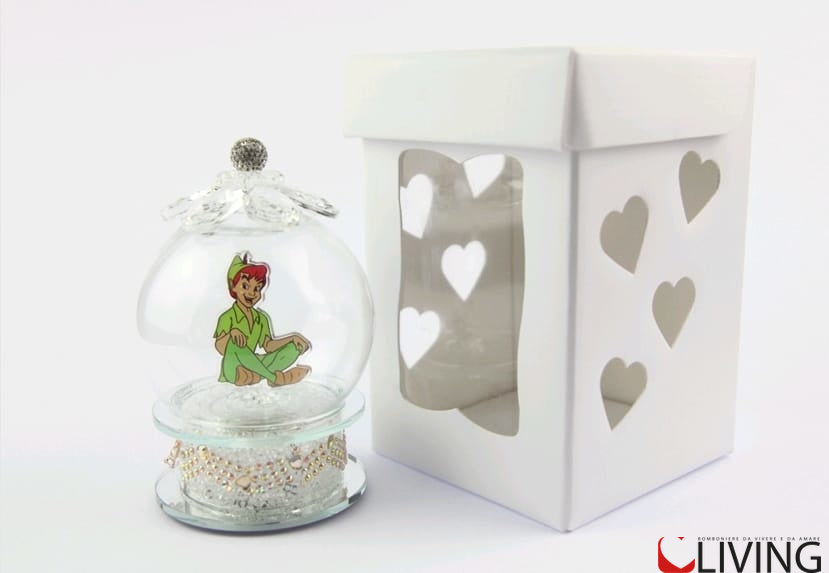 bomboniera base in cristallo luce led sfera vetro con peter pan