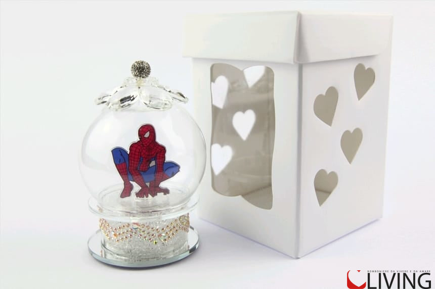 bomboniera base in cristallo luce led sfera vetro spider man