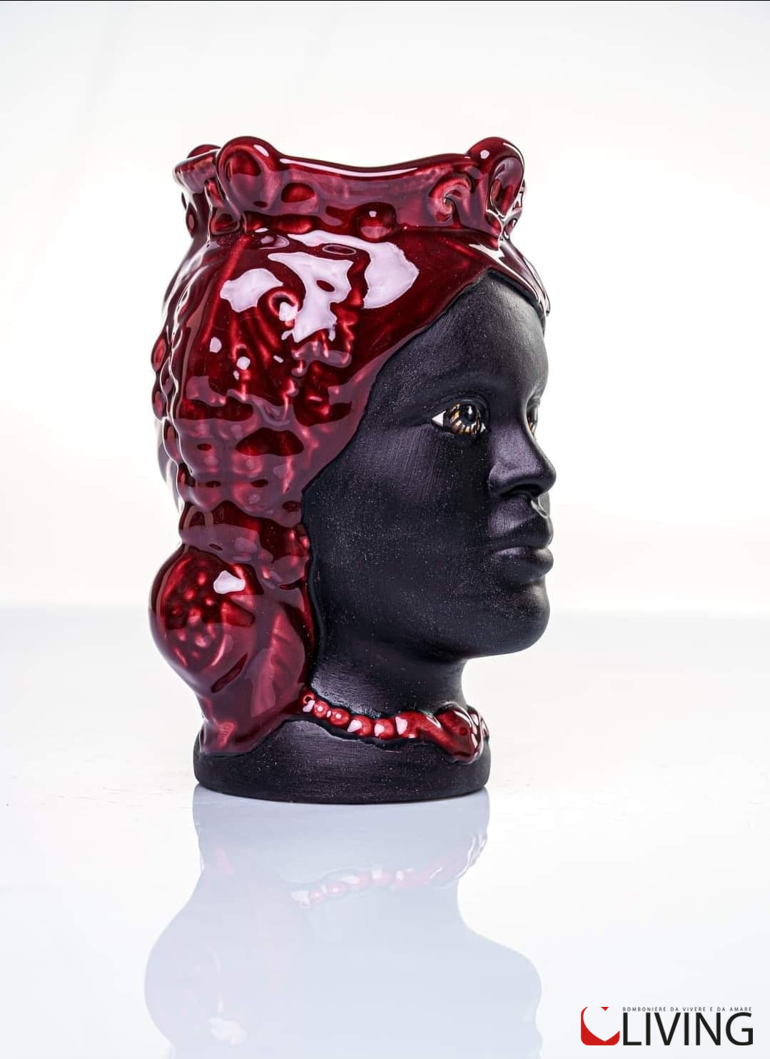 bomboniera testa di moro donna ceramica di caltagirone linea "gioiello bordeaux"