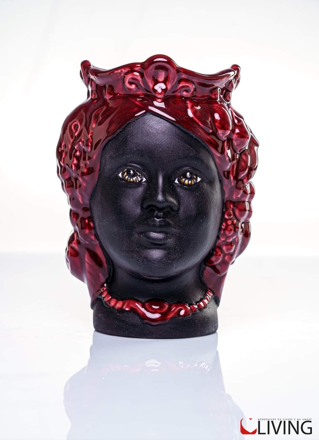 bomboniera testa di moro donna ceramica di caltagirone linea "gioiello bordeaux"