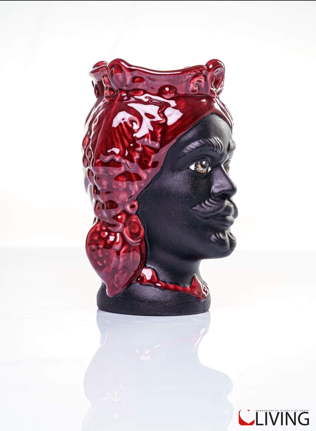 bomboniera testa di moro ceramica di caltagirone linea “gioiello bordeaux”