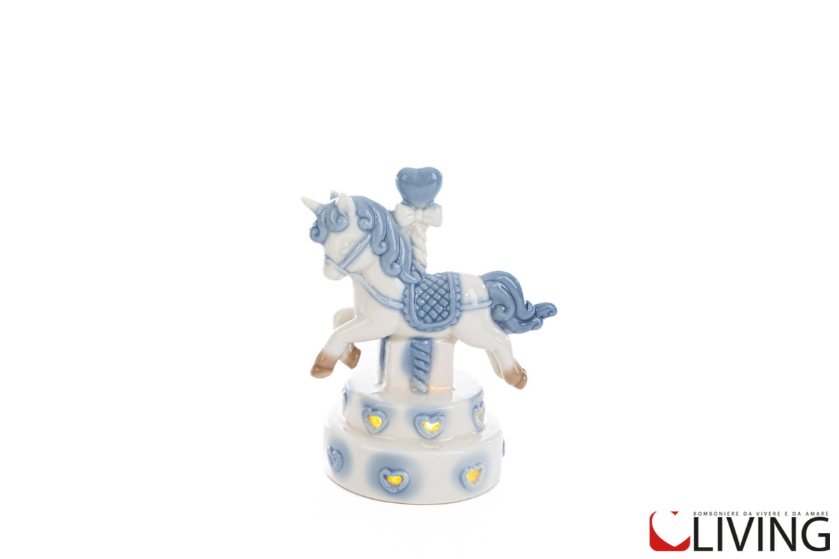 bomboniera unicorno porcellana led celeste