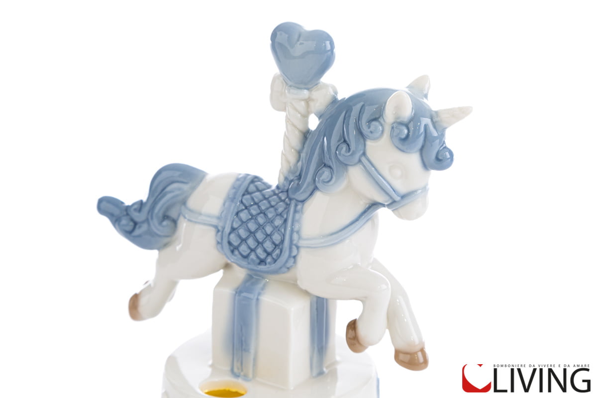 bomboniera unicorno porcellana led celeste