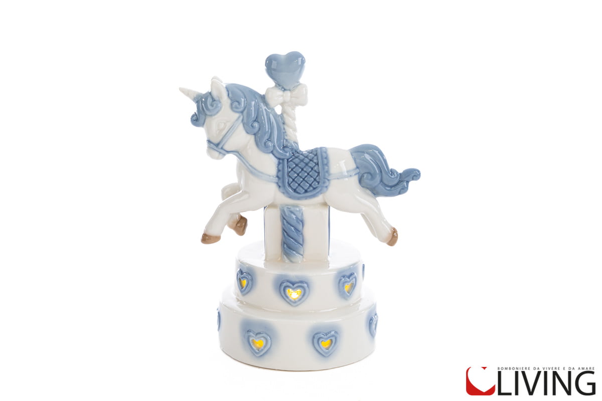 bomboniera unicorno porcellana led celeste