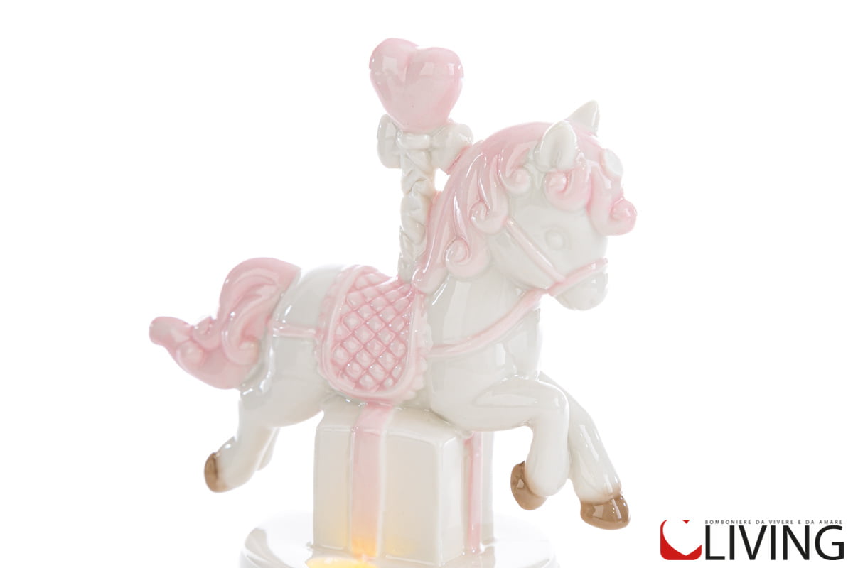 bomboniera unicorno porcellana led rosa