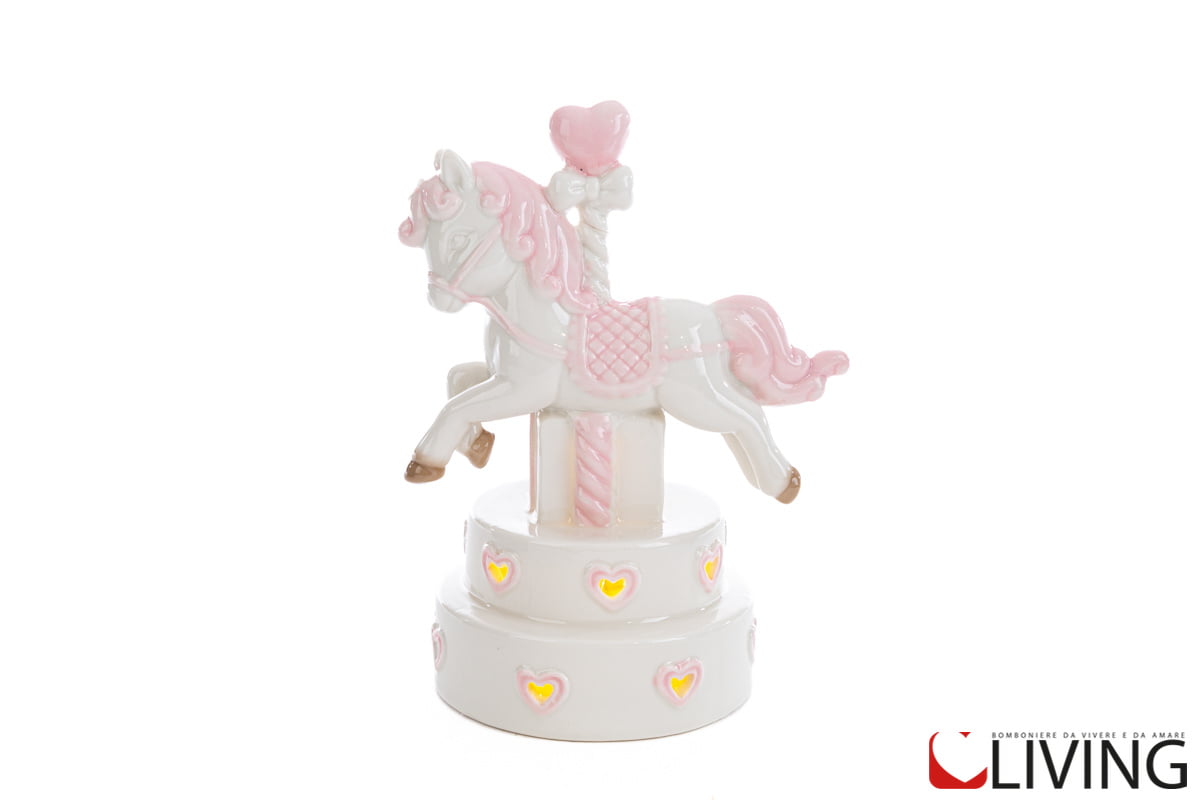 bomboniera unicorno porcellana led rosa