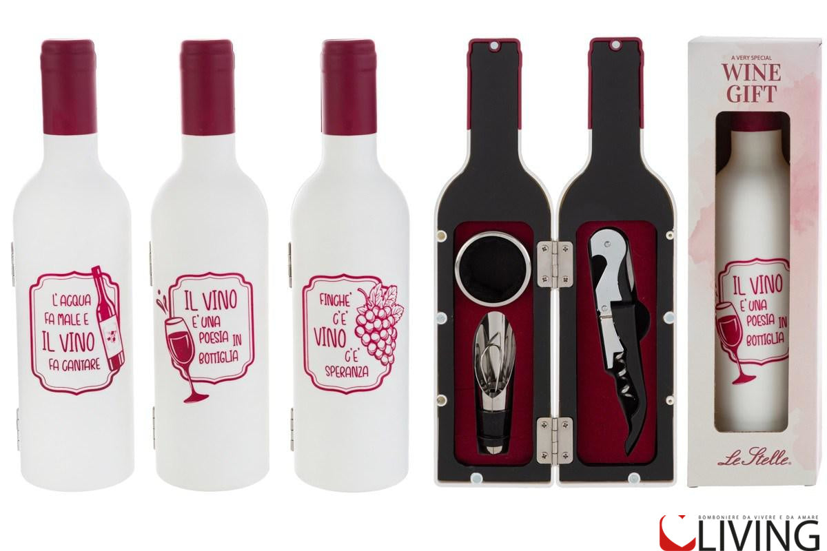 bomboniera bottiglia con 3 accessori vino