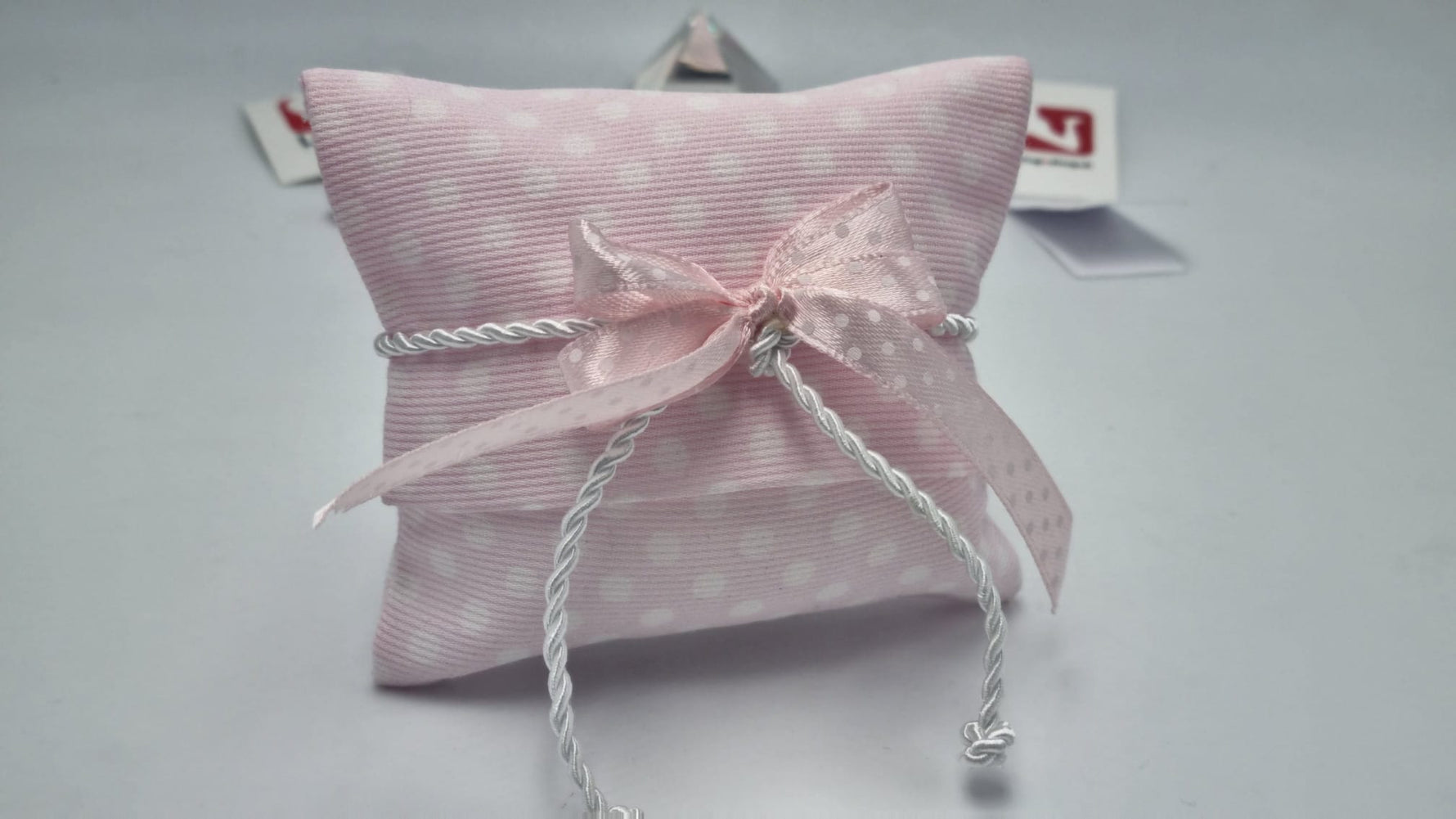 Sacchetto nascita e battesimo busta pois rosa