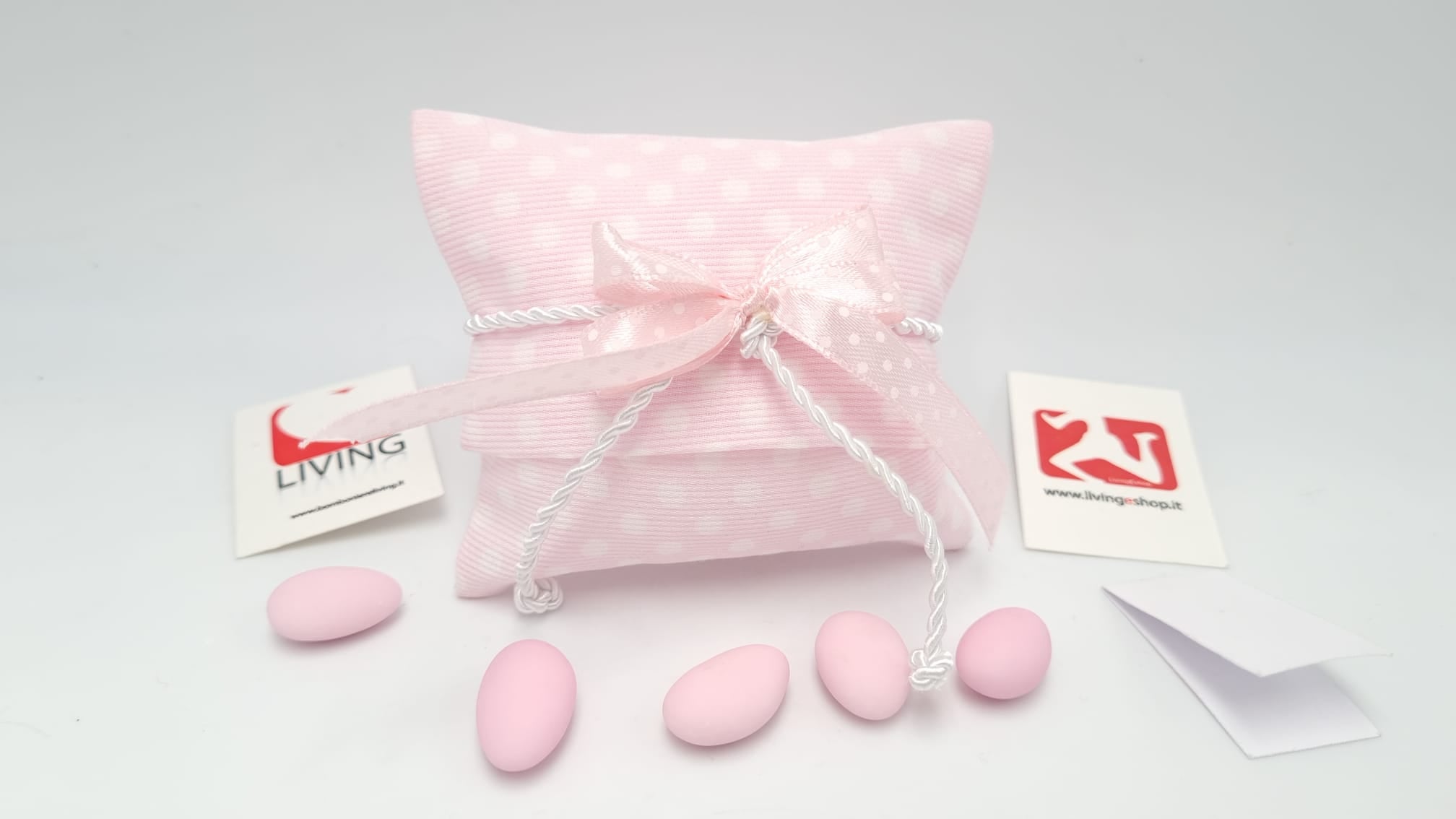 Sacchetto nascita e battesimo busta pois rosa