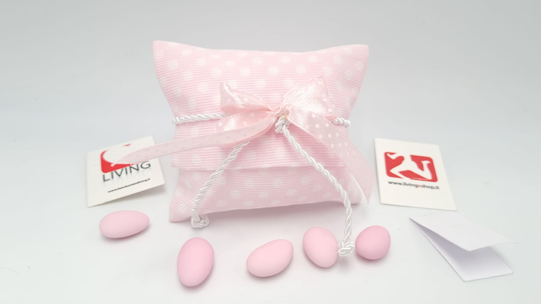 Sacchetto nascita e battesimo busta pois rosa