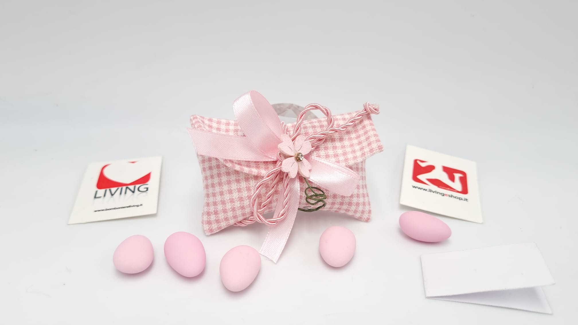 Sacchetto nascita e battesimo bustina quadri rosa