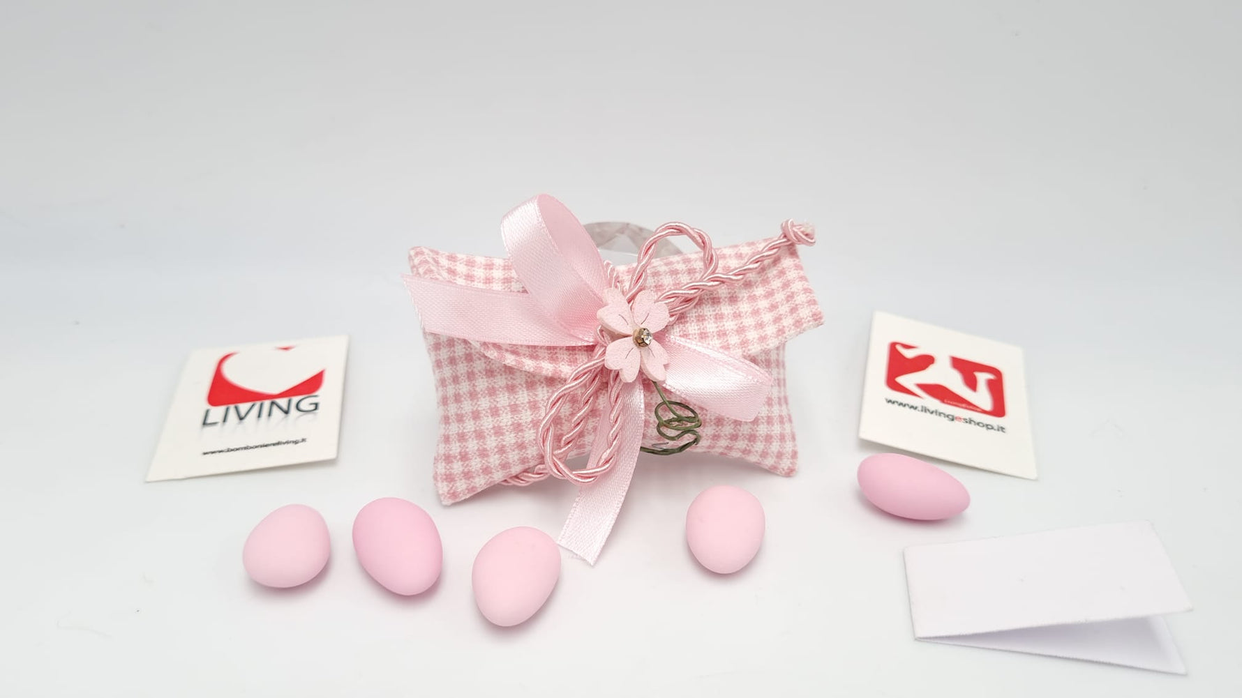 Sacchetto nascita e battesimo bustina quadri rosa