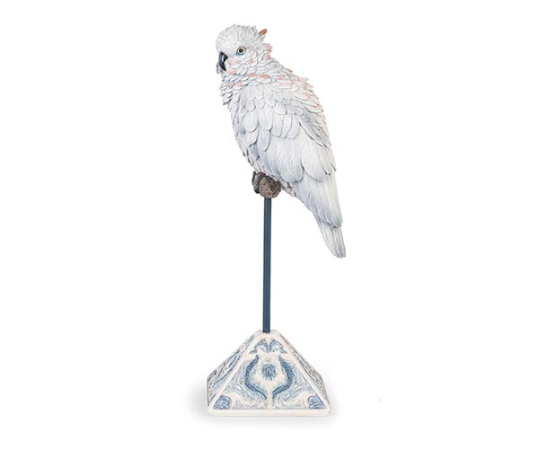 Addobbo tema tropicale Cacatua bianco su trespolo in resina