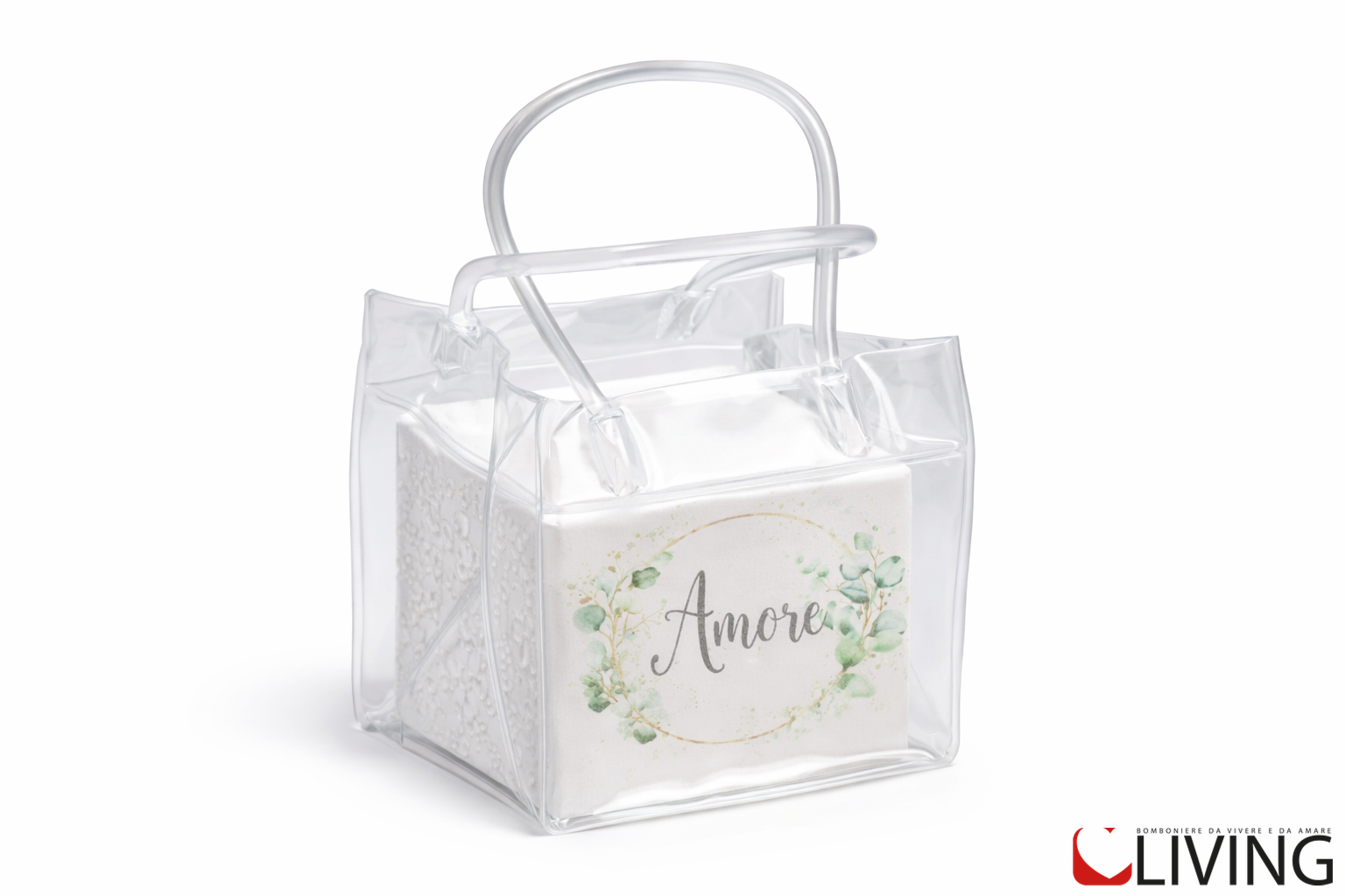 bomboniera cachepot in polvere di marmo amore con bag trasparente