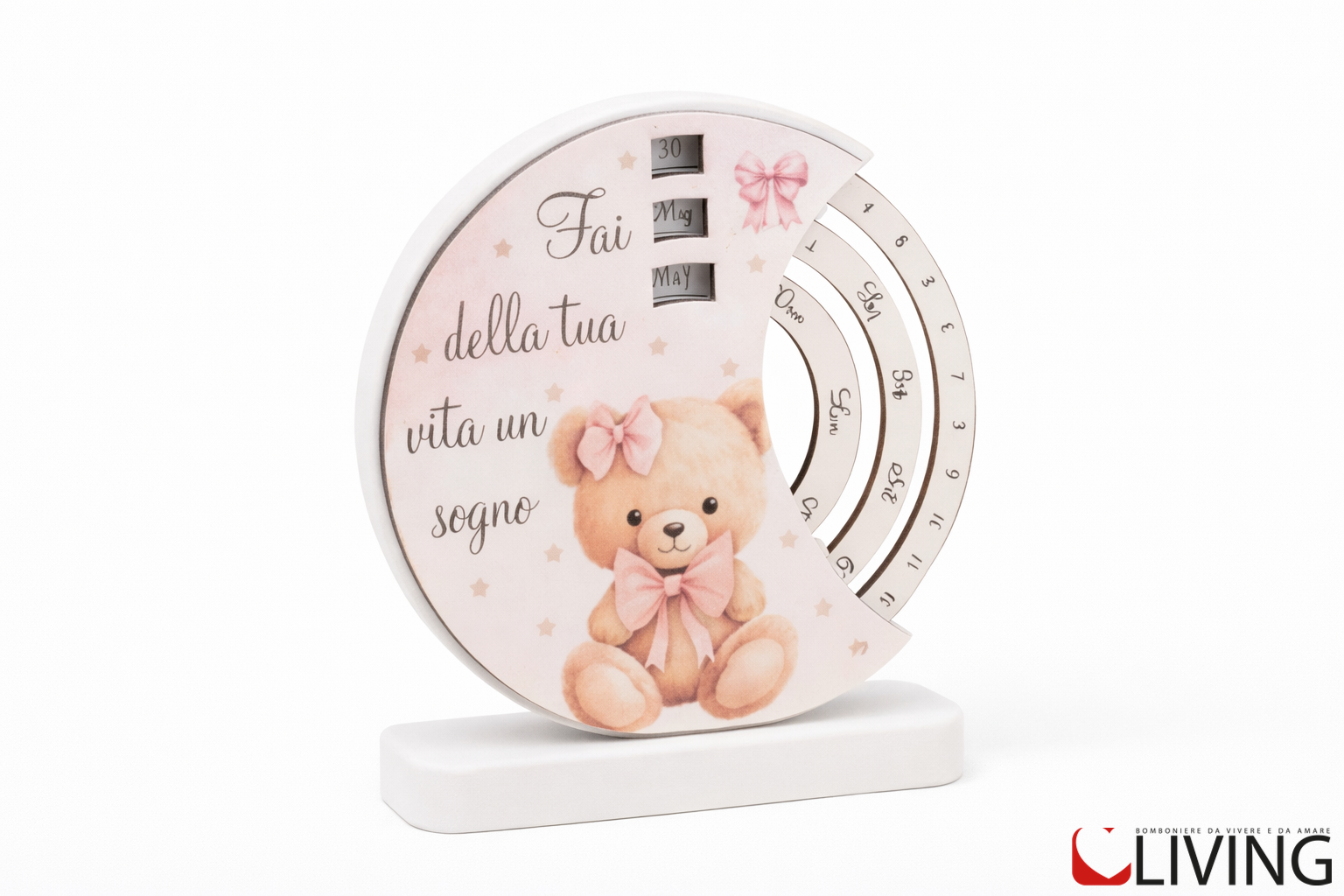 bomboniera calendario perpetuo orsetto fiocco rosa linea calendar