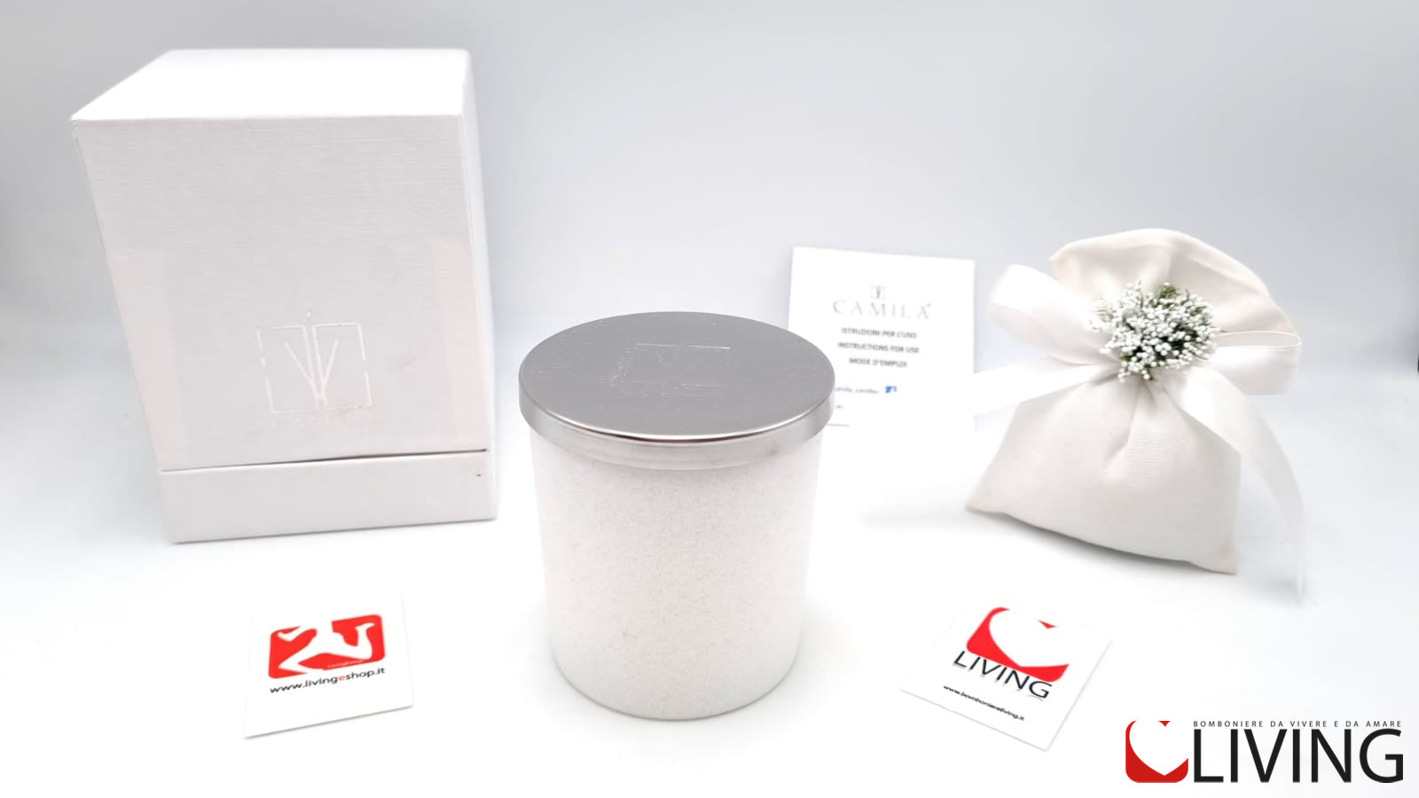 candela aloe vera barattolo velluto bianco