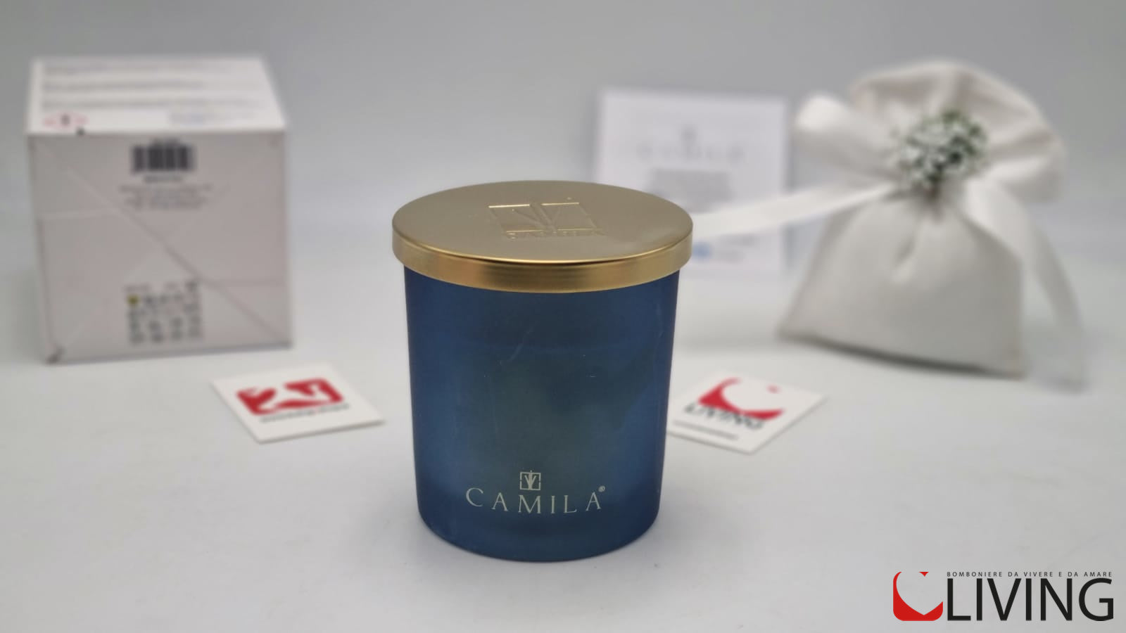 candela cedro e arancio barattolo blu indaco