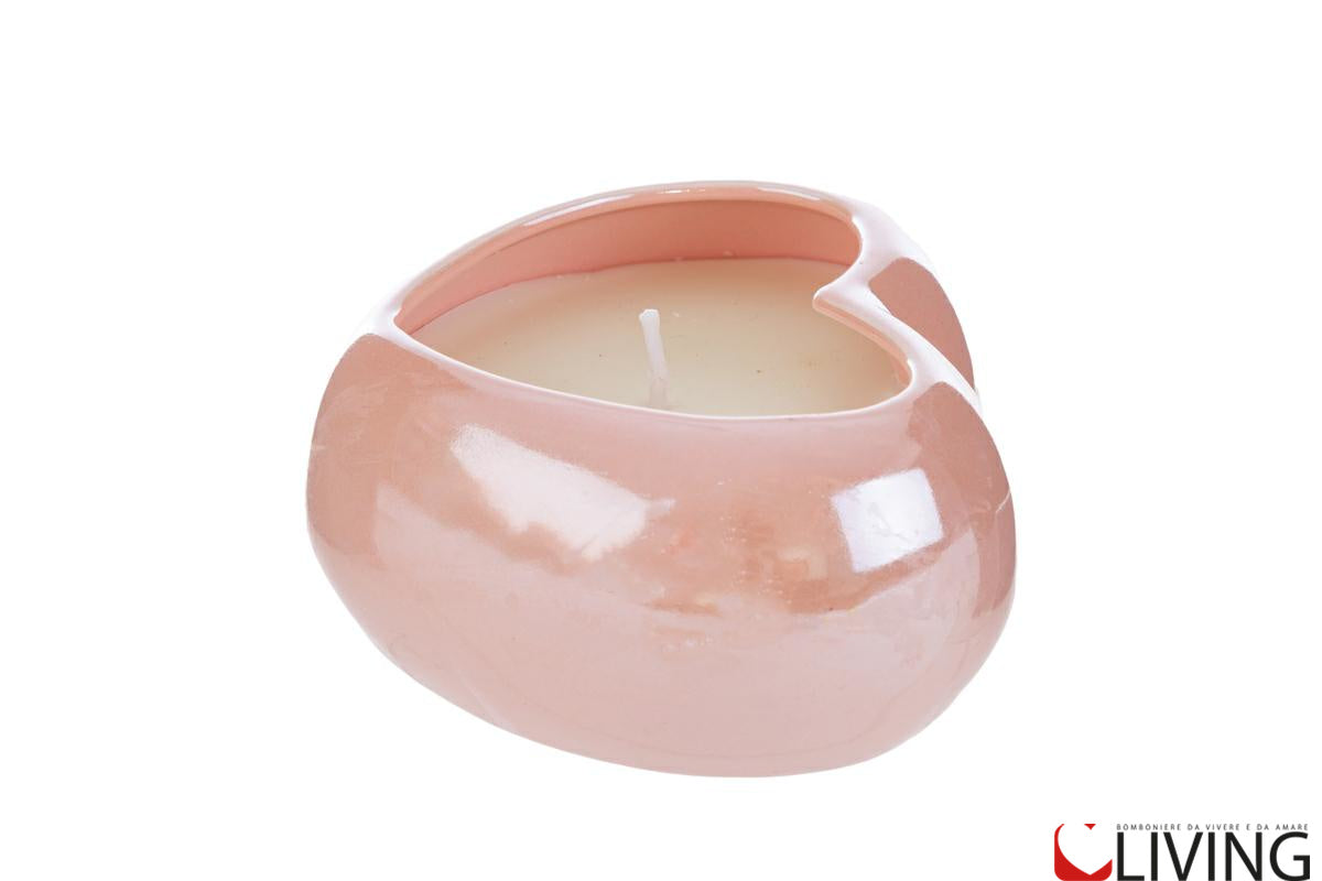 bomboniera candela di soia cuore porcellana rosa