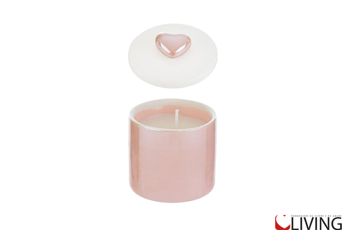 bomboniera candela di soia con scatola porcellana rosa