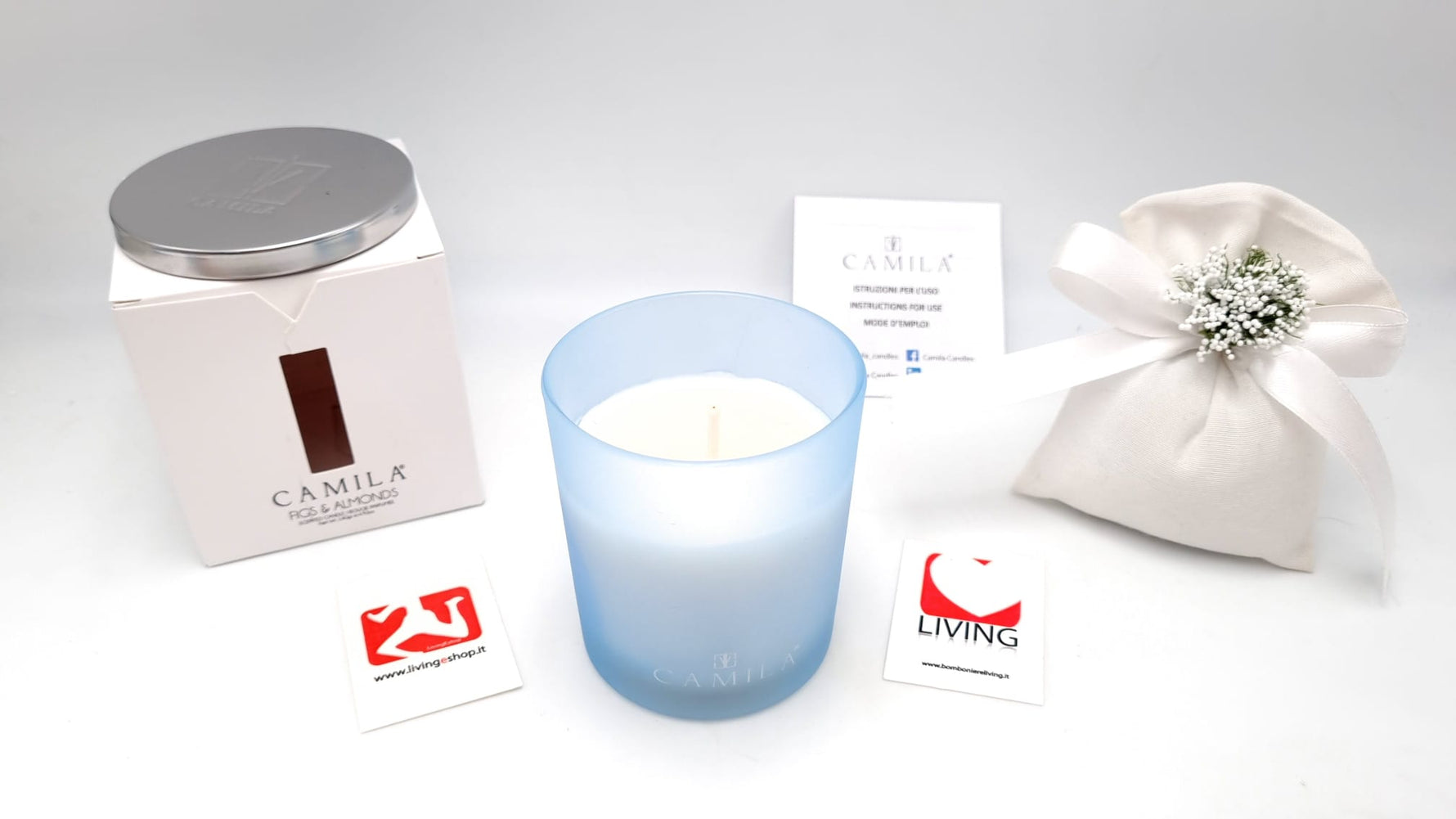 candela fichi e mandorle barattolo celeste satinato
