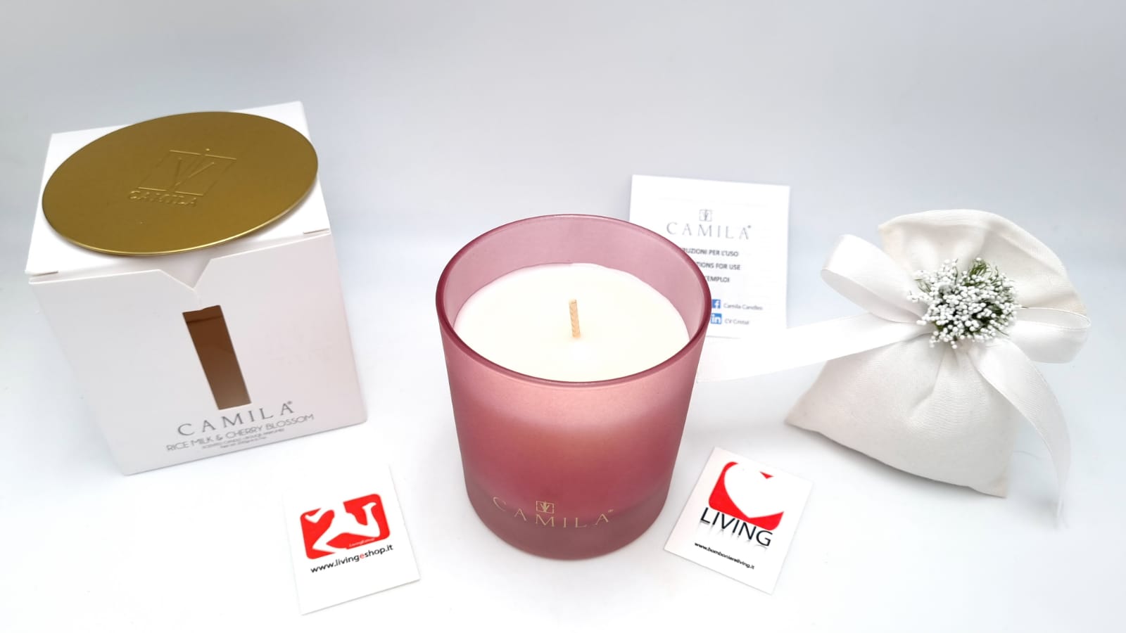 candela fragranza latte di riso e fiori di ciliegio barattolo amaranto