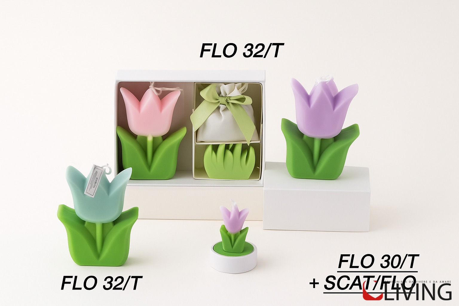 bomboniera candela tulipano grande e erbetta scatola e sacchetto