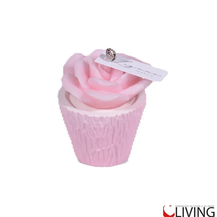 bomboniera candela rosa profumata con vasetto gesso