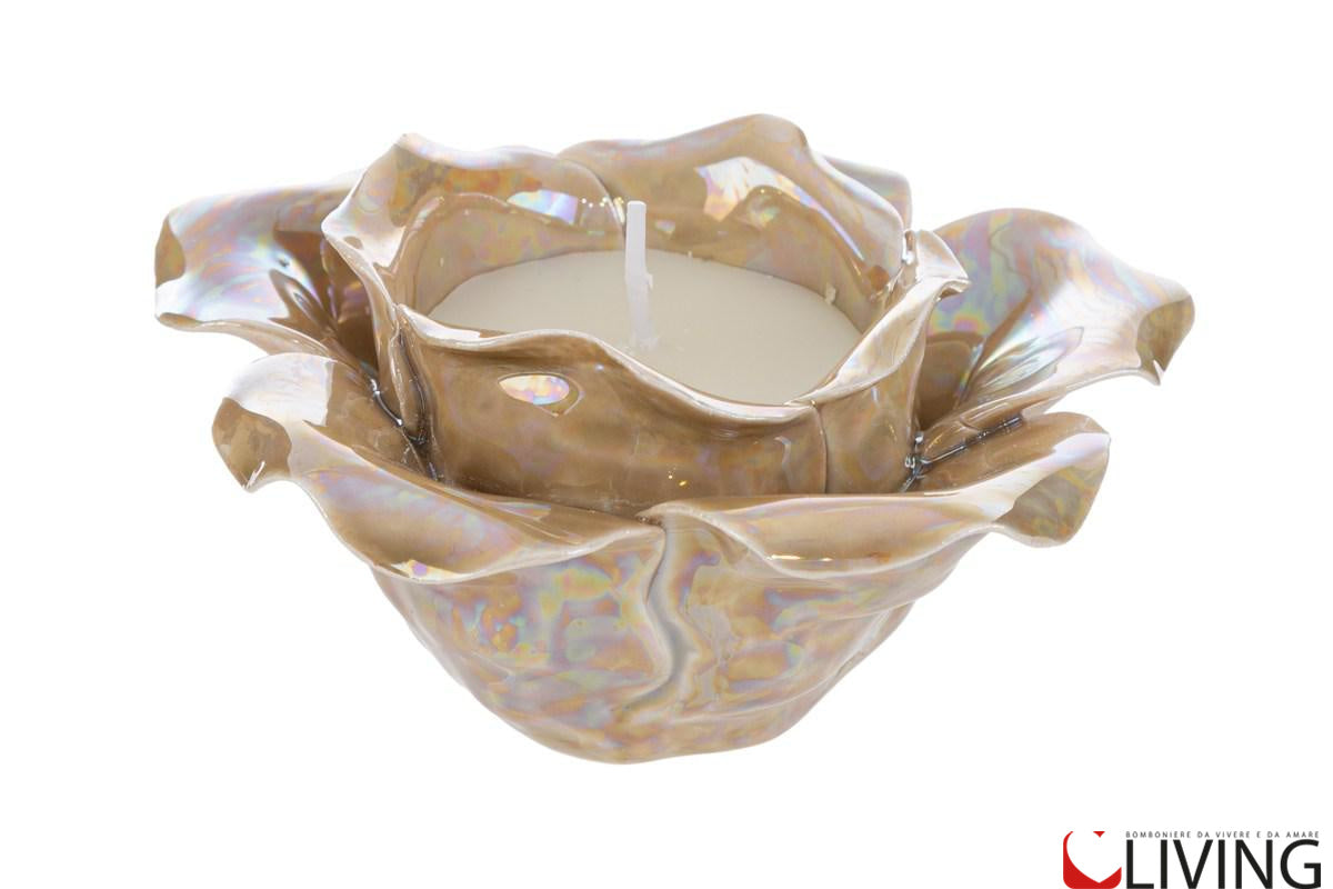 bomboniera candela rosa in porcellana beige