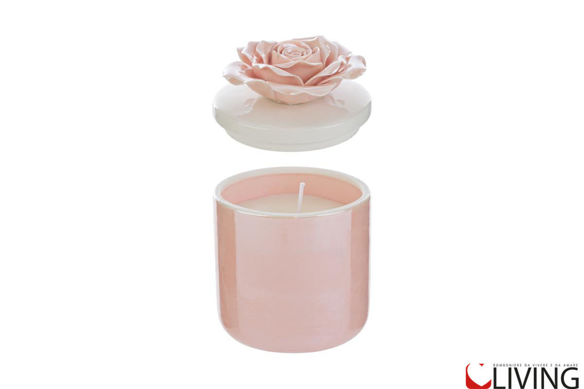 bomboniera candela scatola porcellana rosa
